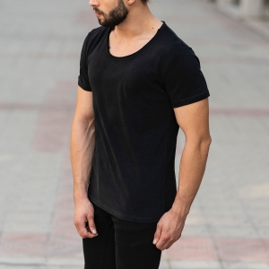 Herren T-Shirt mit abgeschnittenem Kragen in schwarz - 3