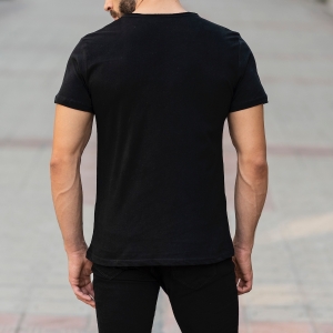 Herren T-Shirt mit abgeschnittenem Kragen in schwarz - 5