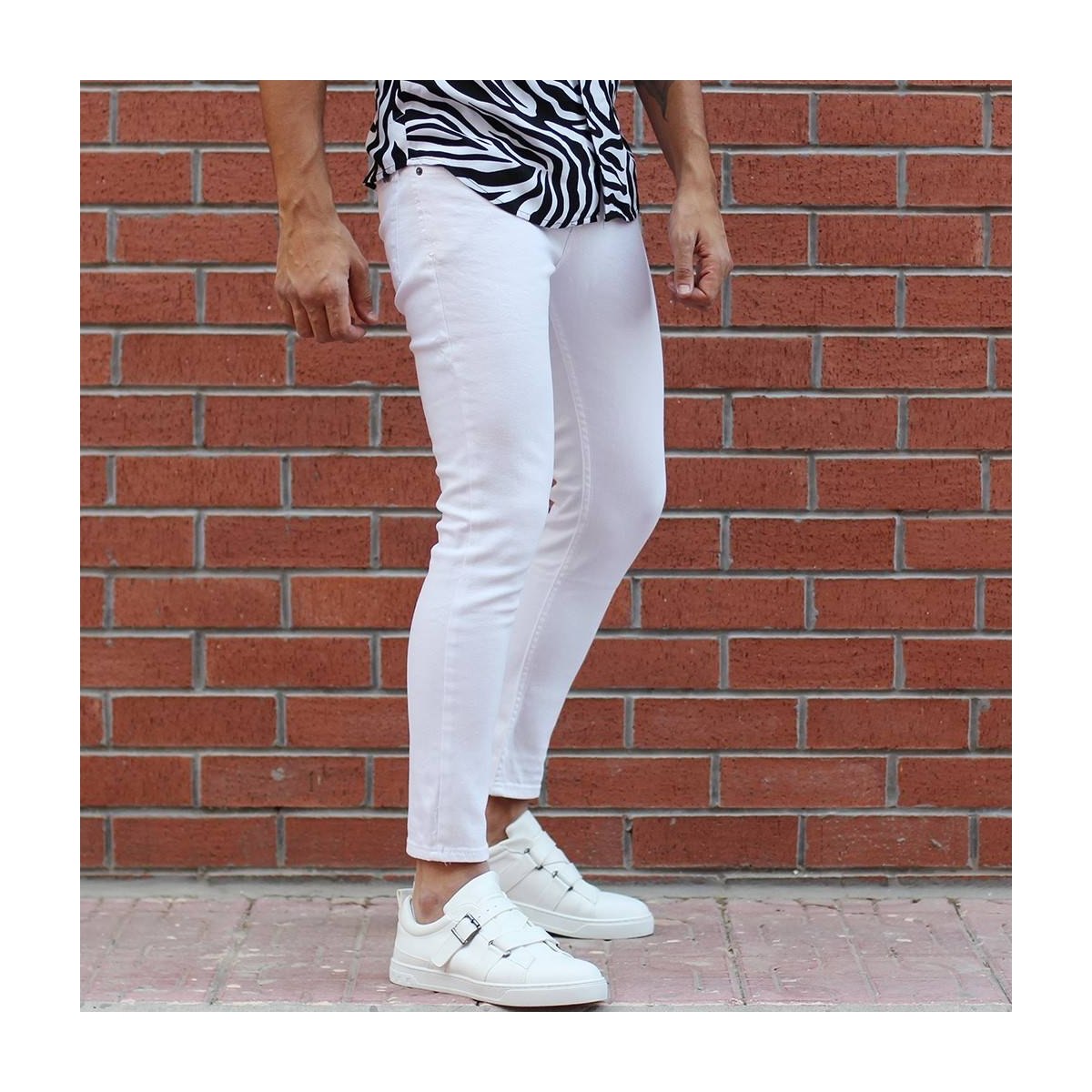 Men's Basic Stretch Jeans Full White - 2