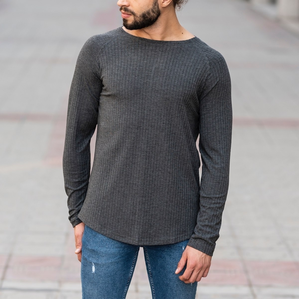 Gray Sweatshirt With Stripe Details - 1