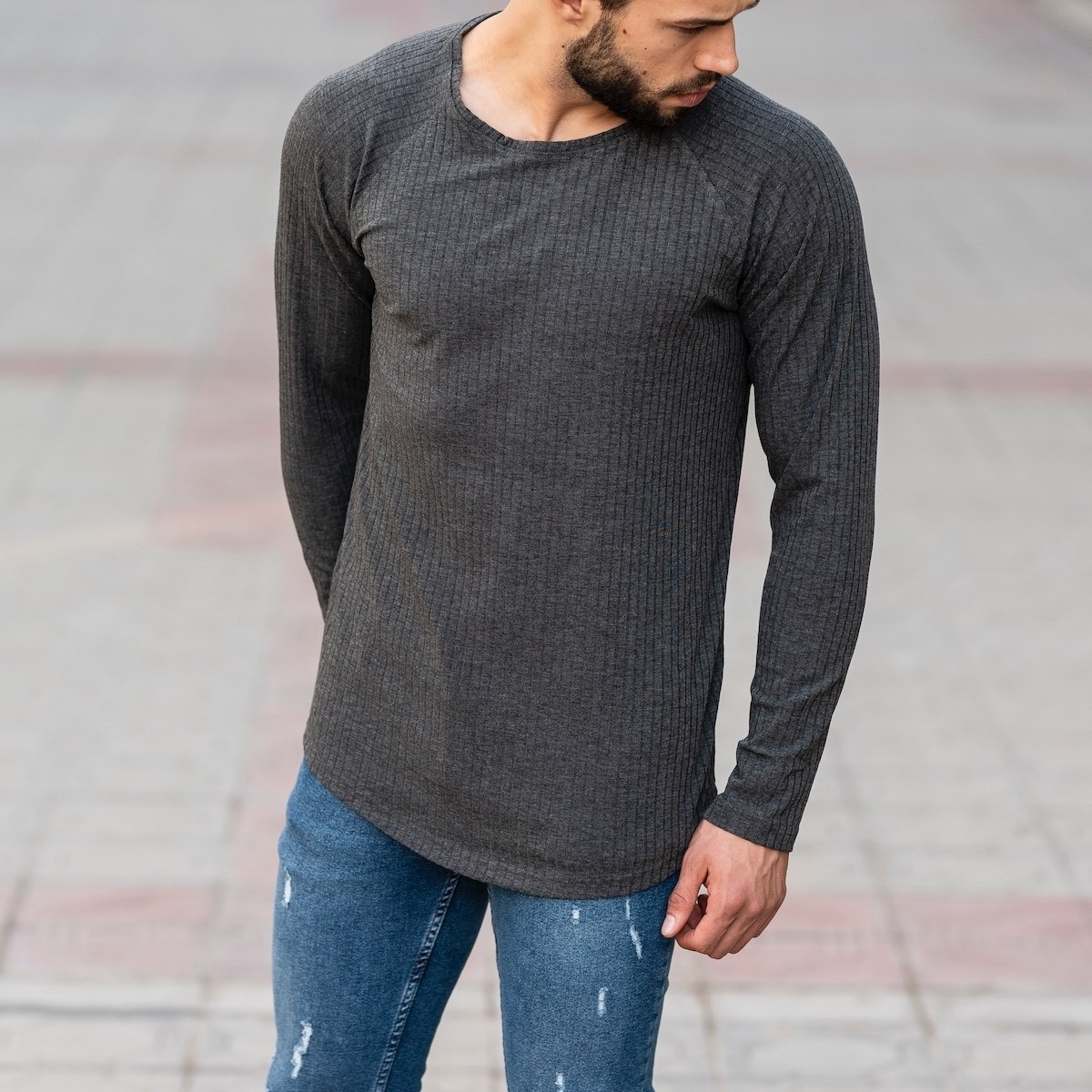 Gray Sweatshirt With Stripe Details - 4