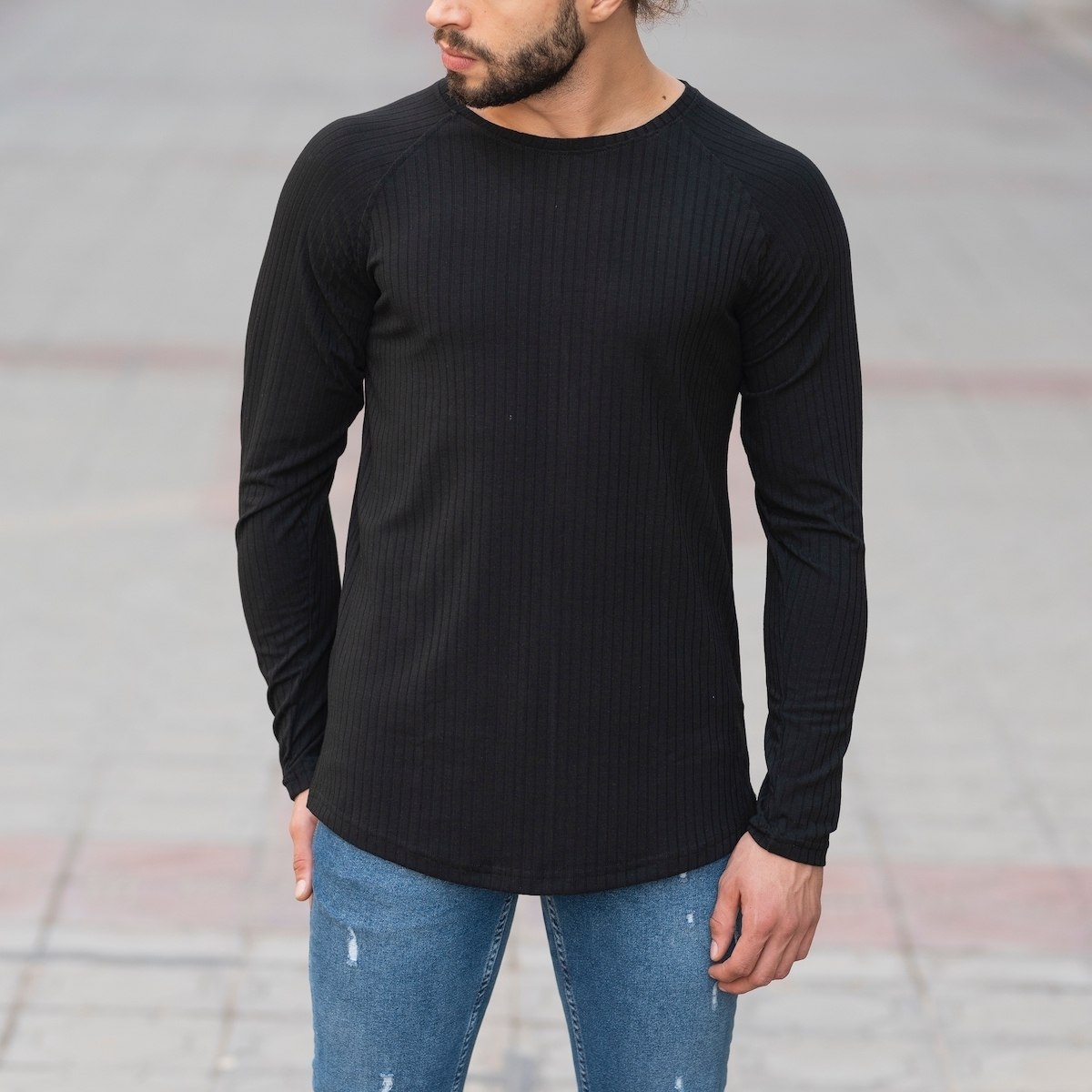 Black Sweatshirt With Stripe Details - 1