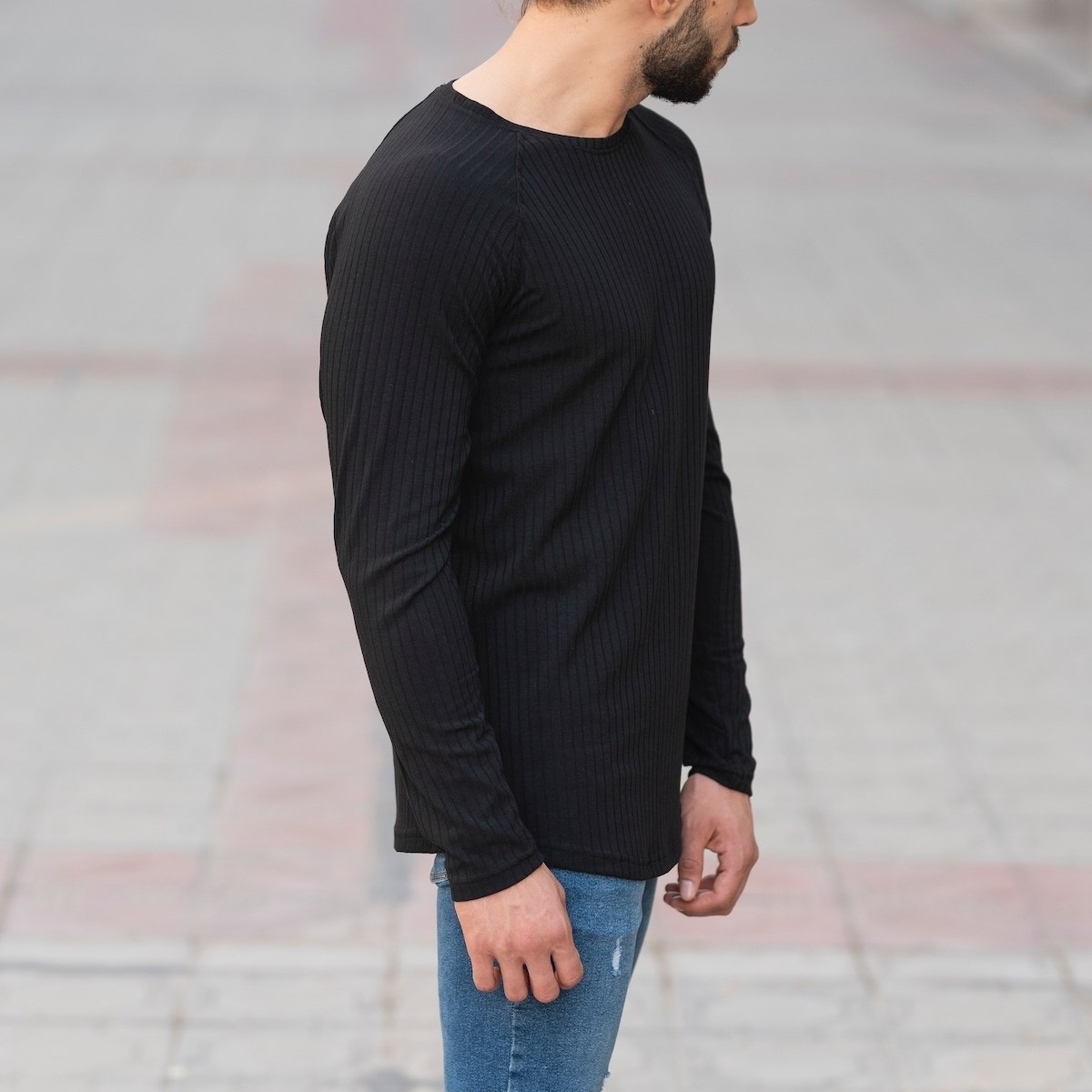 Herren Sweatshirt mit Streifenmuster in schwarz - 2