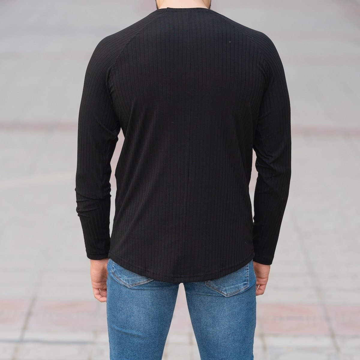 Herren Sweatshirt mit Streifenmuster in schwarz - 4