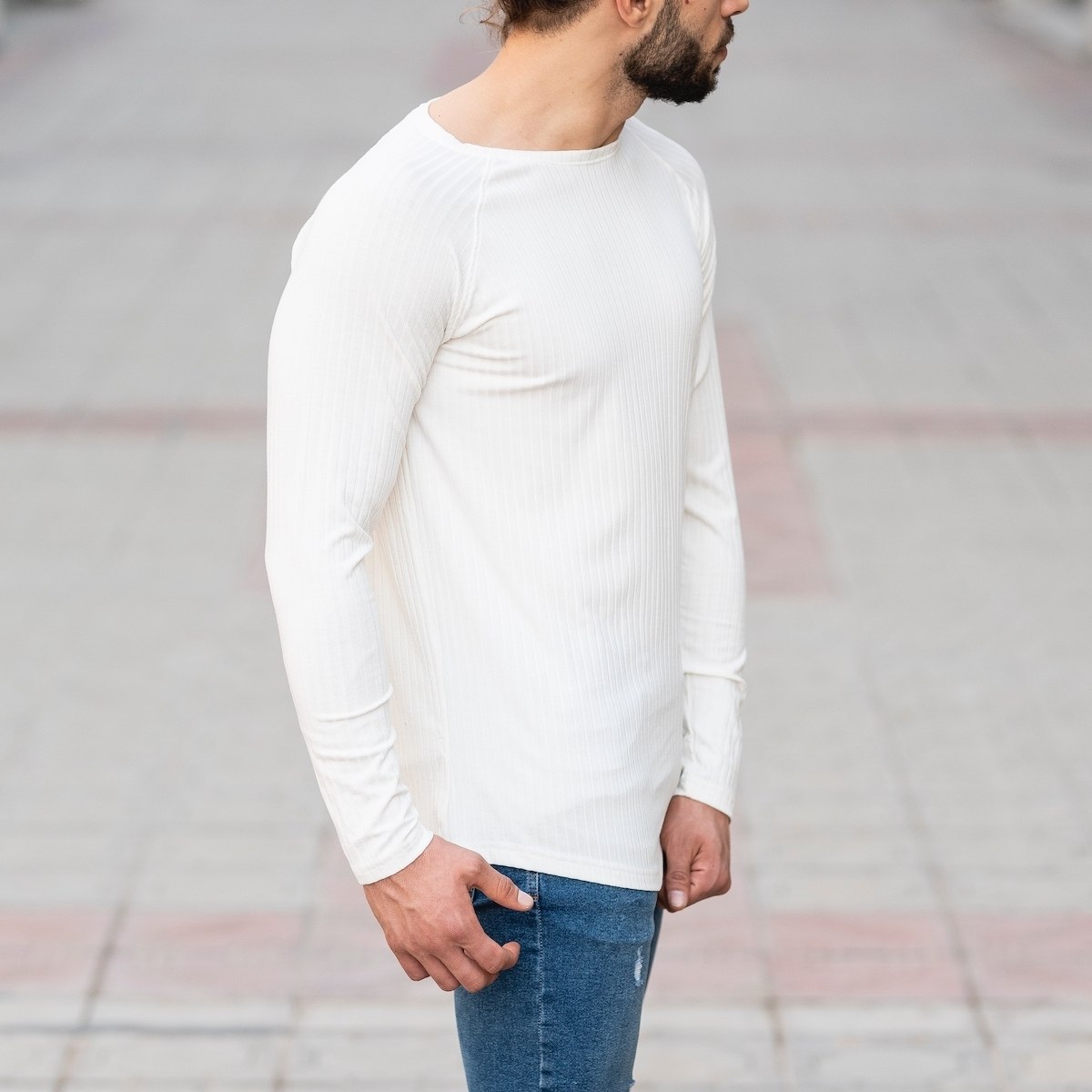 Herren Sweatshirt mit Streifenmuster in weiß - 2
