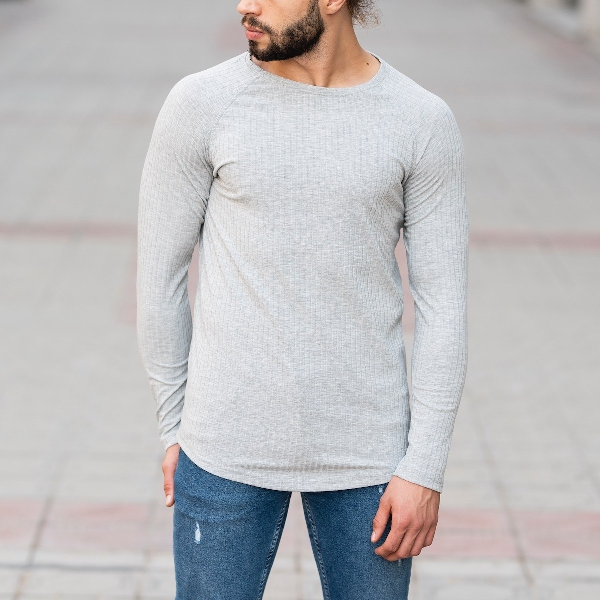 Stone Gray Sweatshirt With Stripe Details - 1