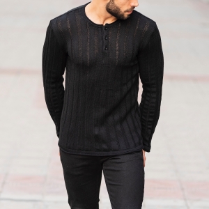 Button-Neck Pullover In Black