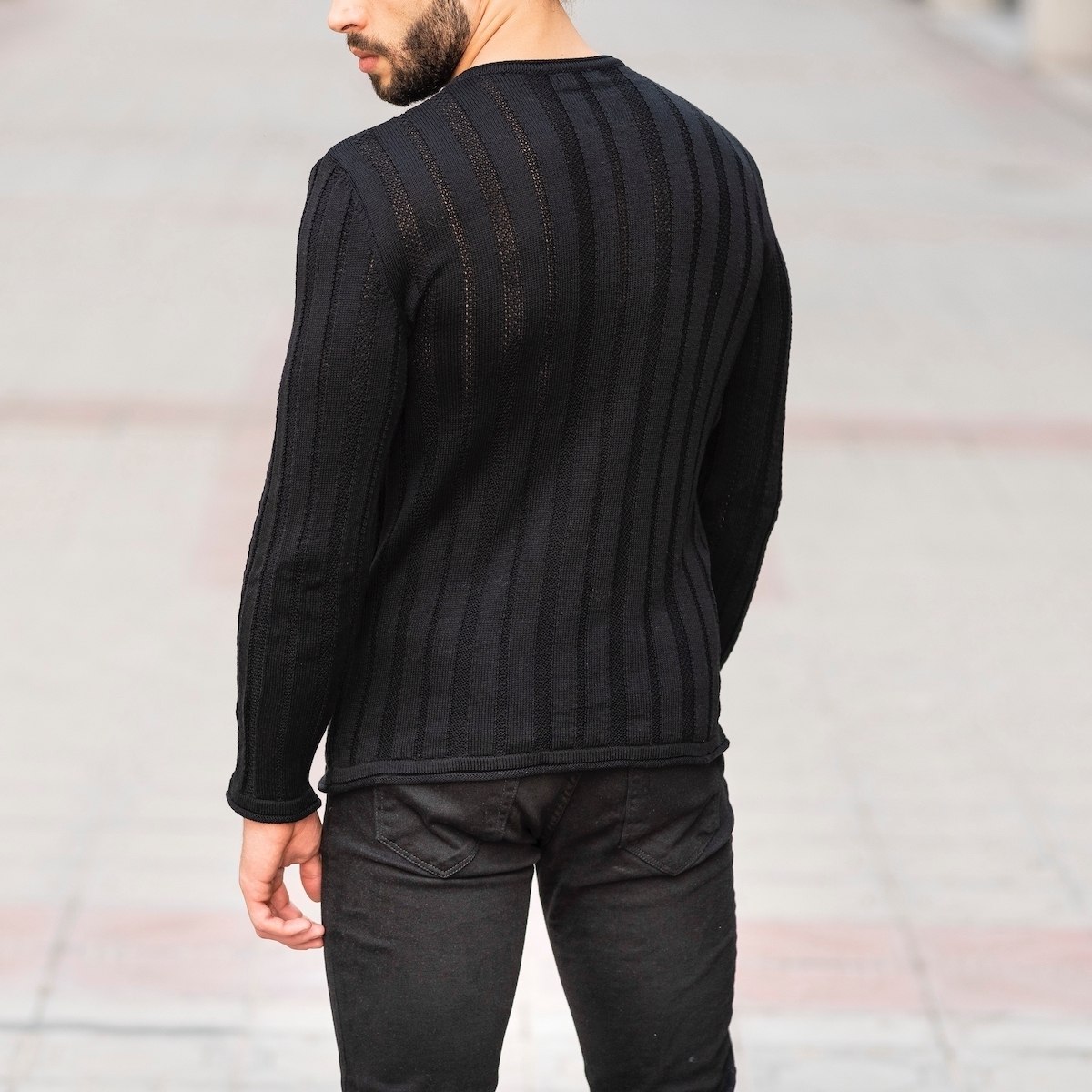 Herren Sweatshirt mit Streifenmuster in schwarz - 4