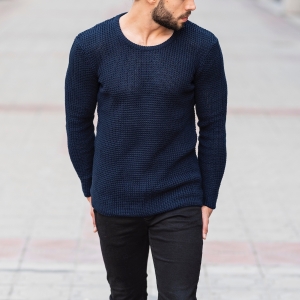 Knitted Pullover In Navy Blue - 1
