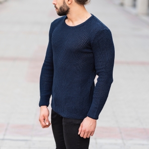 Knitted Pullover In Navy Blue - 3