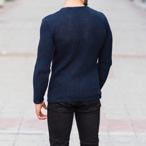 Knitted Pullover In Navy Blue - 4