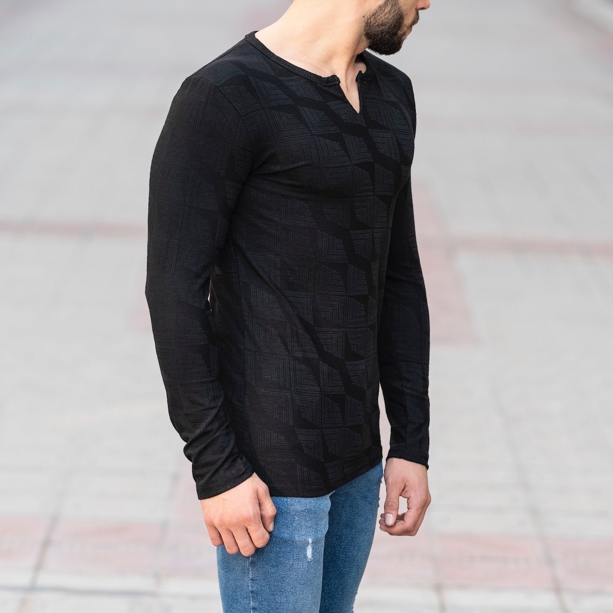Herren Sweatshirt mit Muster Detail in schwarz - 2