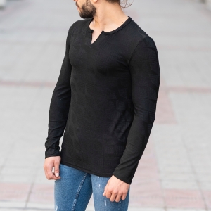 Herren Sweatshirt mit Muster Detail in schwarz - 3