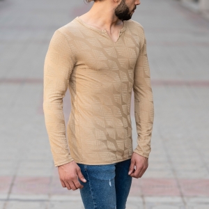 Geometric Detailed Sweatshirt In Camel