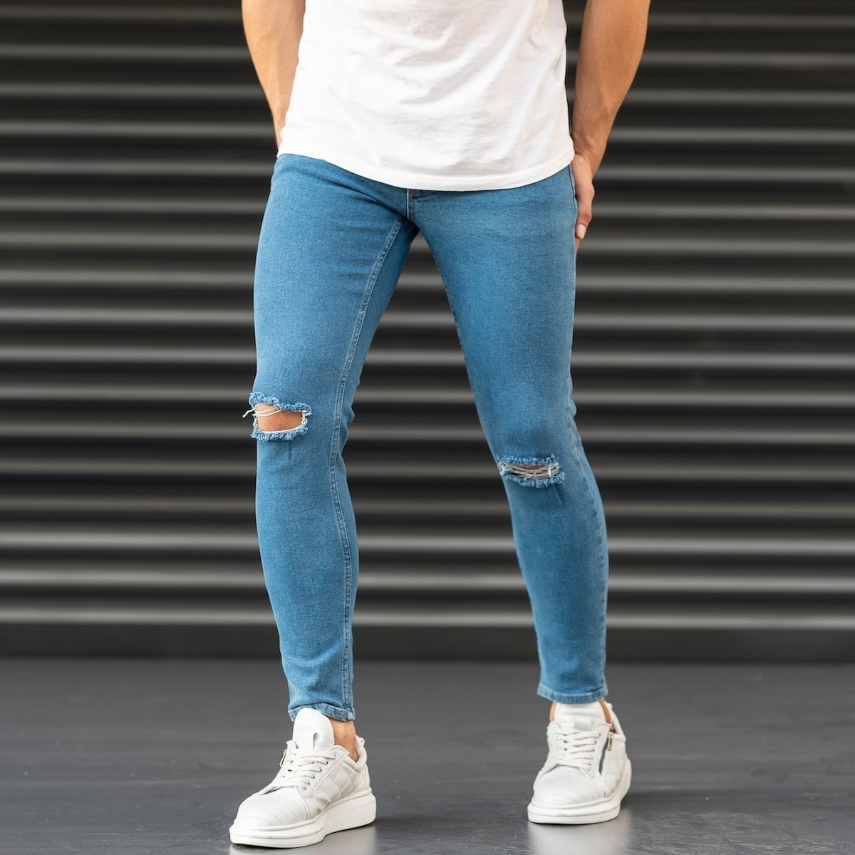 denim light blue ripped jeans mens