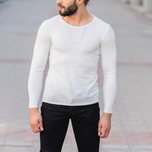 Herren Slim-Fit Sweater mit rundem Kragen in weiß - 1