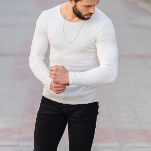 Herren Slim-Fit Sweater mit rundem Kragen in weiß - 4