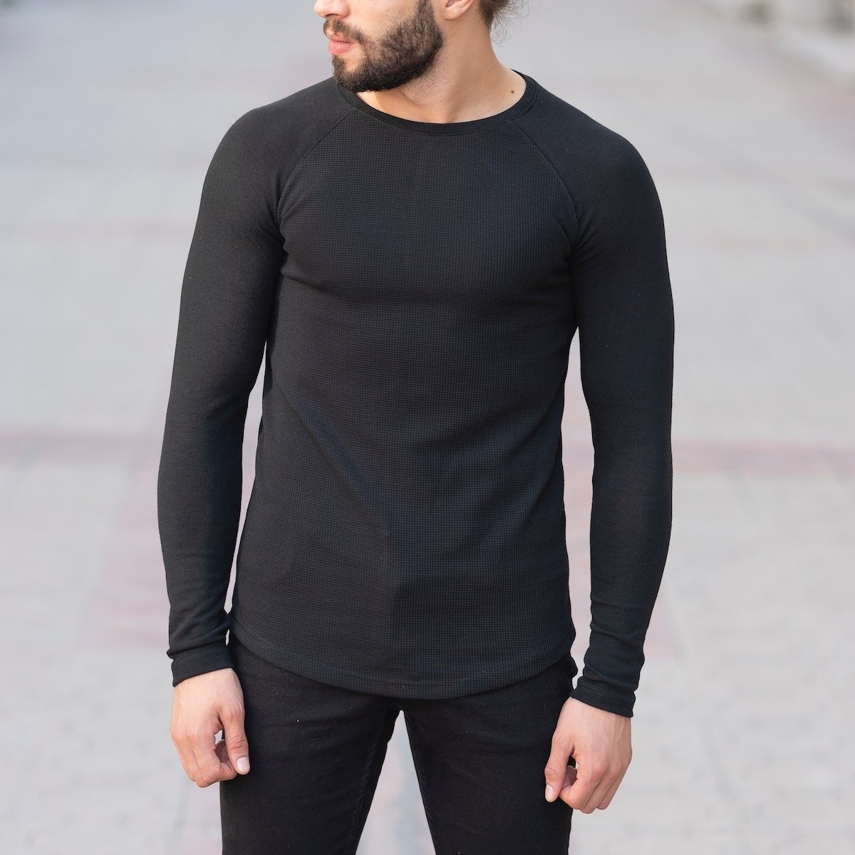 Herren Slim-Fit Sweatshirt in schwarz - 1