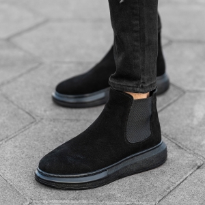 Men’s Leather Suede Chelsea Boots Black