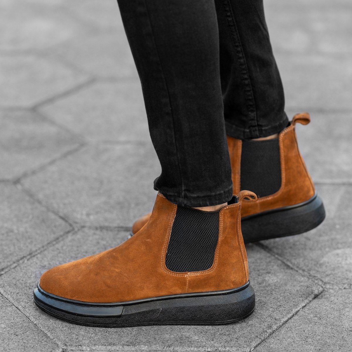 Men’s Leather Suede Chelsea Boots Brown