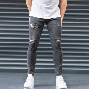 Men's Jeans With Rips In Smoked Gray - 1