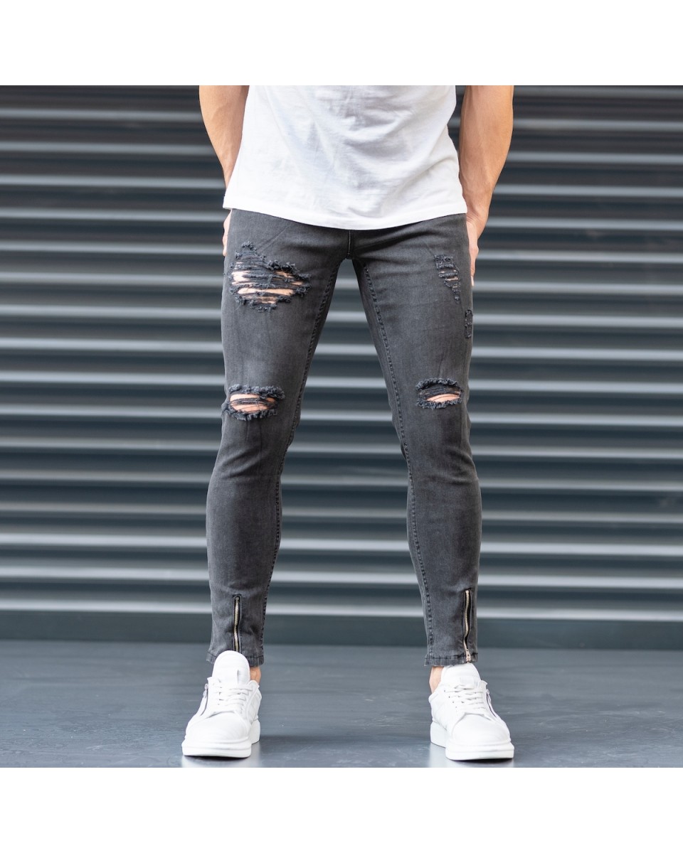 Men's  Jeans With Rips In Smoked Gray | Martin Valen