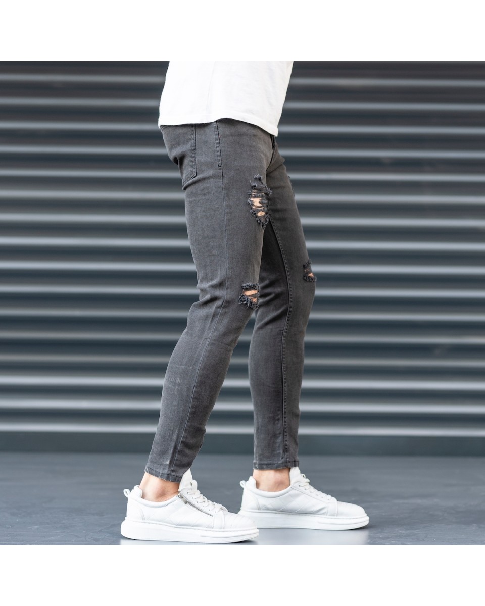 Jeans da Uomo con Strappi in Grigio Fumo | Martin Valen