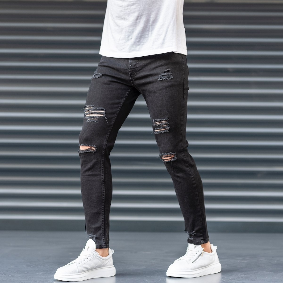 Men's Black Claw-Ripped Jeans