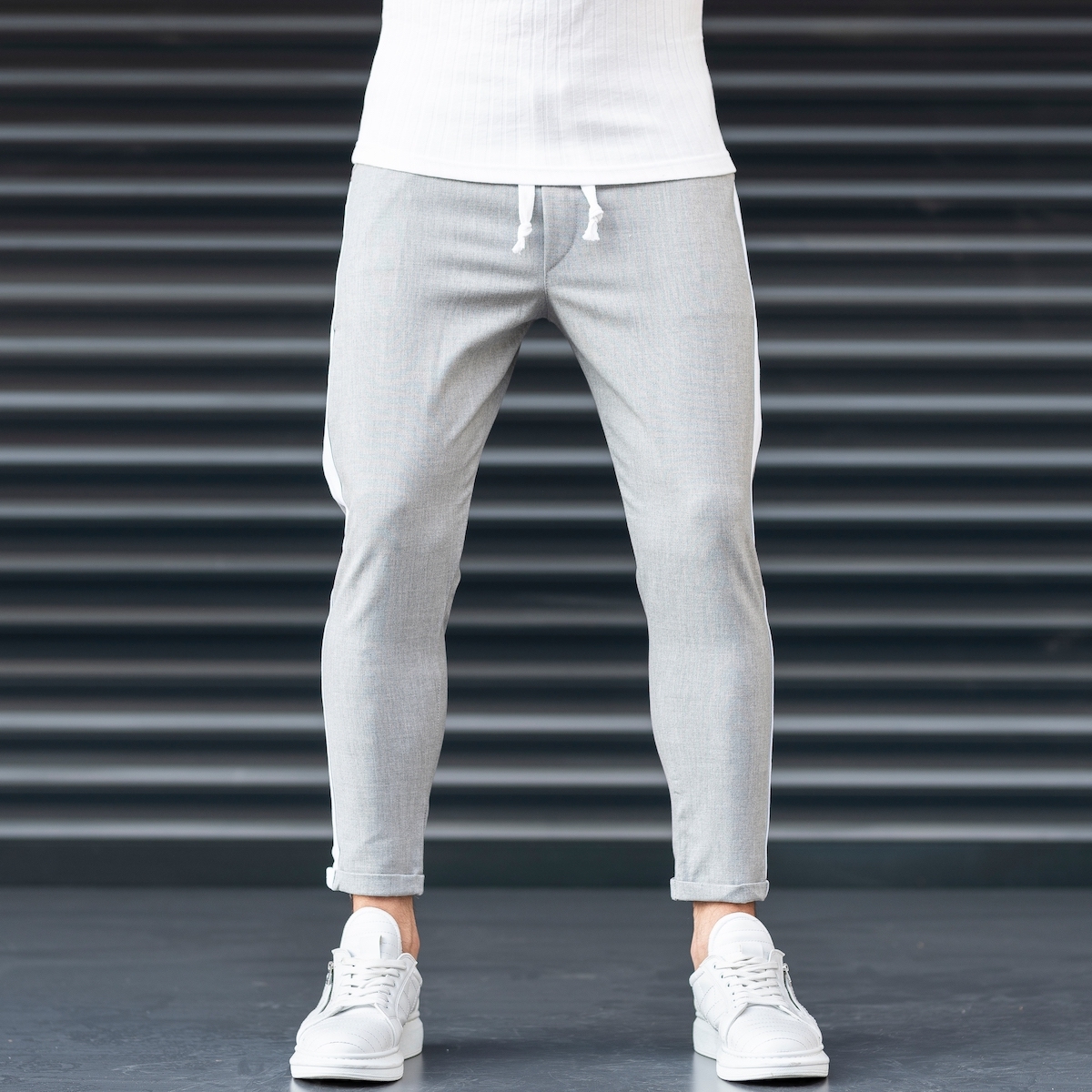 Jogger Trousers With Stripes In Gray