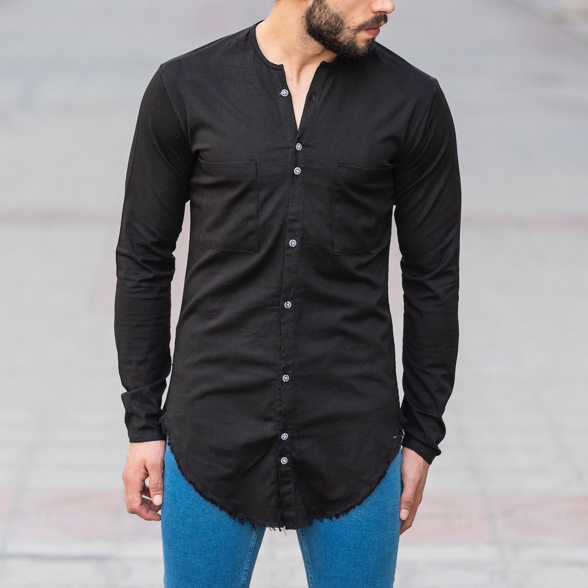 Double-Buttoned Distorted Shirt In Black