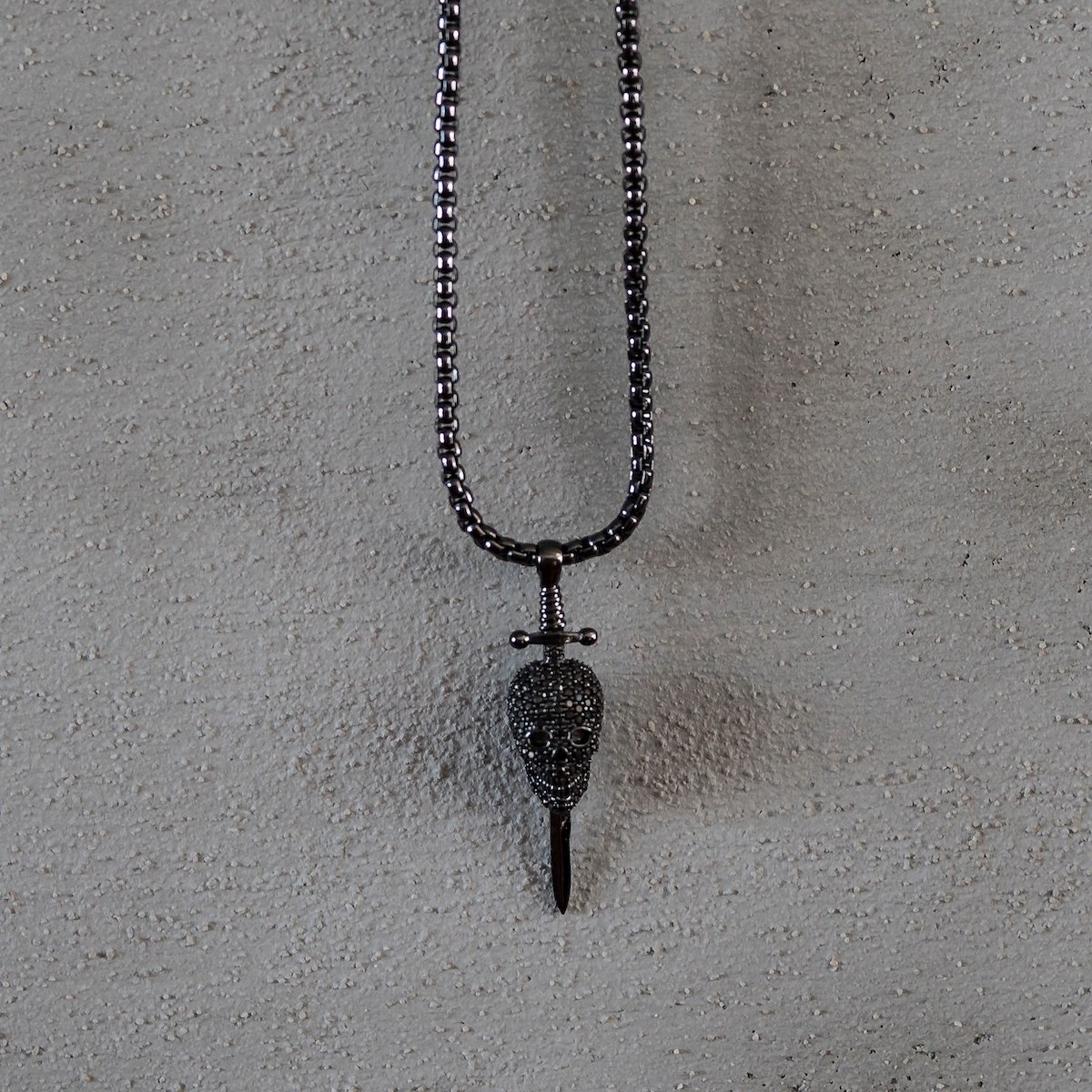 Men's Black Sworded Skull Necklace - 1
