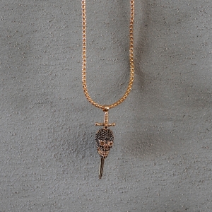 Men's Gold Sworded Skull Necklace