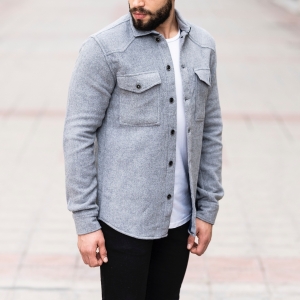Men's Woolen Jacket-Shirt In Gray - 2