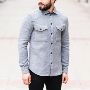 Men's Woolen Jacket-Shirt In Gray - 3