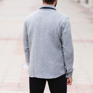Men's Woolen Jacket-Shirt In Gray - 4