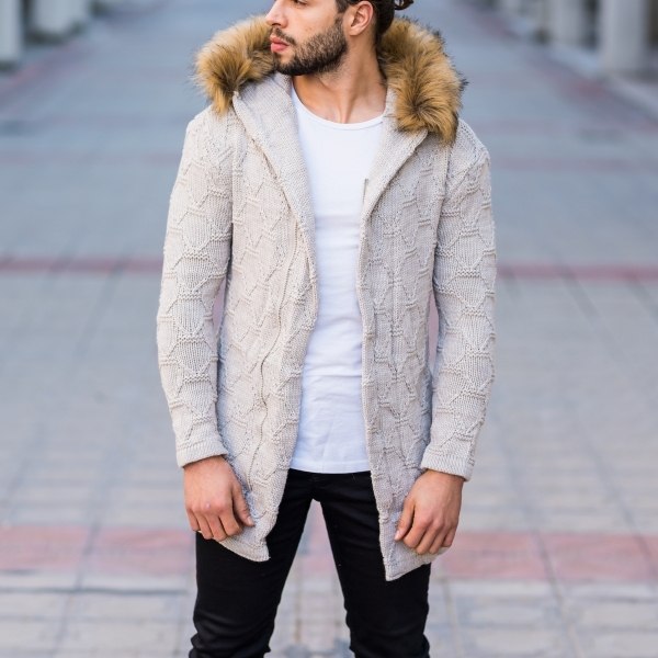 beige hooded cardigan