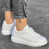 Martin Valen Sneakers da Donna con Suola Alta e Mesh Laterale in Bianche