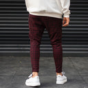 Men's Plaid Cachet Sweatpants With Chain Detail In Claret Red (4)