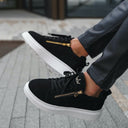 Chunky Suede Sneakers Gold Zipper Designer Shoes Black (5)