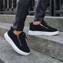 Chunky Suede Sneakers Gold Zipper Designer Shoes Black (6)