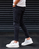 Vintage Washed Ripped Slim Fit Jeans in Black (8)