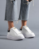 Women's Crowned Chunky Sneakers Shoes White-Black (8)