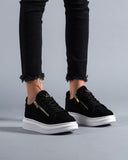 Women's Chunky Suede Sneakers with Gold Zipper in Black (9)
