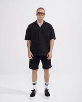 Heren Wafel Trainingspak Set met Shorts in Midnight Zwart
