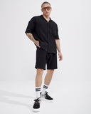 Men’s Waffle Tracksuit Set with Shorts in Midnight Black (6)