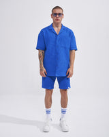 Heren Wafel Trainingspak Set met Shorts in Sax Blauw