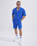 Men’s Waffle Tracksuit Set with Shorts in Sax Blue (6)