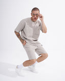 Men’s Waffle Tracksuit Set with Shorts in Light Grey (6)
