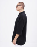 Men’s Oversized Linen Fabric Shirt with V-Neck in Black (2)