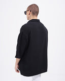 Men’s Oversized Linen Fabric Shirt with V-Neck in Black (3)